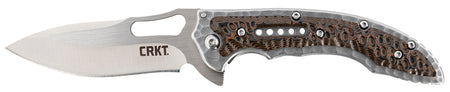 CRKT Fossil Compact Folding Pocket Knife 3.41" 8Cr13MoV Satin Drop Point Blade Brown G10 Stainless Steel Handle Pocket Clip