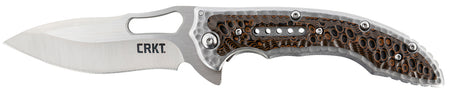 CRKT Fossil Full-Size Folding Pocket Knife 3.96" 8Cr13MoV Satin Drop Point Blade Brown G10 Stainless Steel Handle Clip