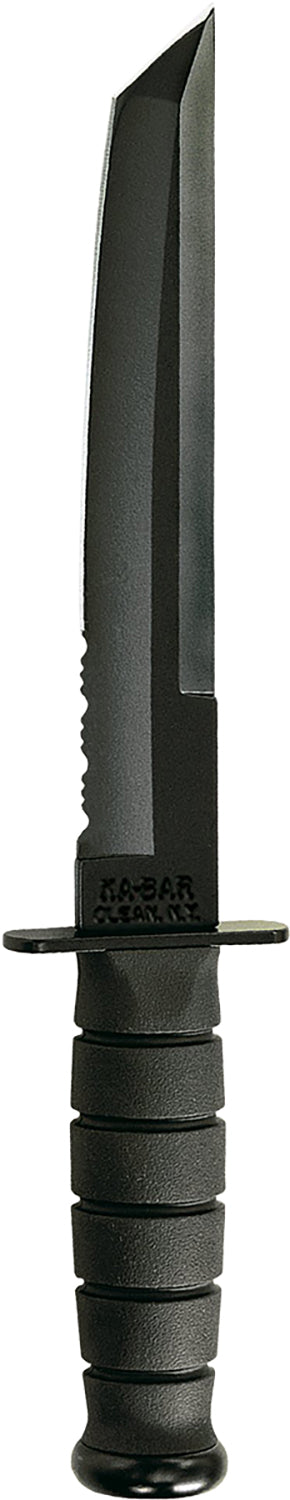 Ka-Bar 1245 Tanto 8" Partially Serrated Fixed Blade, Black 1095 Cro-Van Steel, Black Kraton Handle w/ Sheath