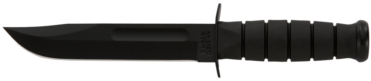 Ka-Bar 1211 Fighting Utility 7" Plain Clip Point Black 1095 Cro-Van Fixed Blade, Black Kraton Handle w/ Sheath