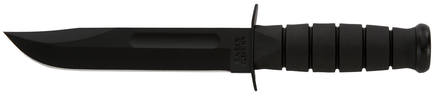 Ka-Bar 1211 Fighting Utility 7" Plain Clip Point Black 1095 Cro-Van Fixed Blade, Black Kraton Handle w/ Sheath