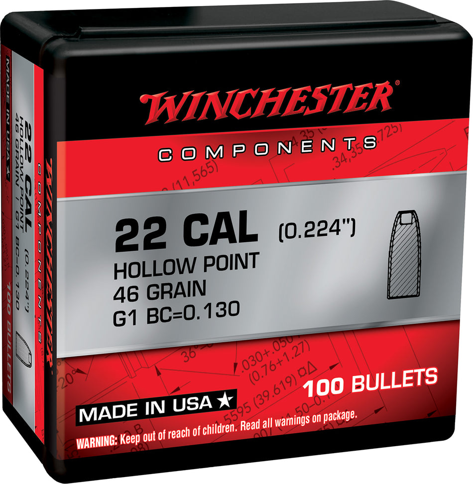 Winchester WB22HP46X Reloading Bullets 22 Hornet 46gr Hollow Point 100/Box