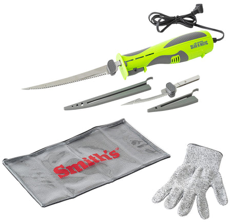 Smiths 51207 Mr. Crappie Slab-O-Matic Electric Fillet Knife 8"/4.50" SS Ribcage Blades Green/Gray Vented with Mesh Storage Bag