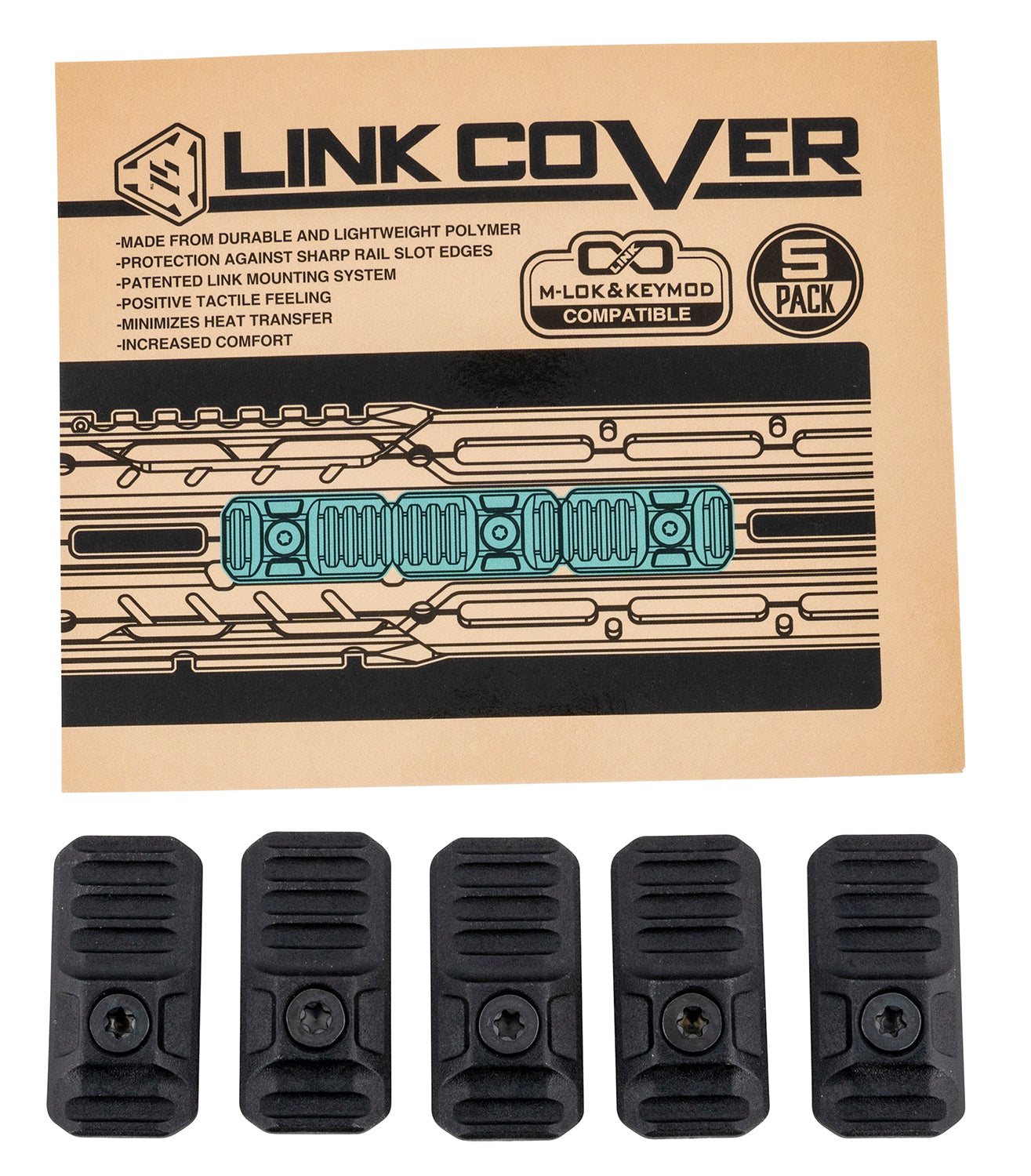Strike Industries M-LOK Compatible Black Polymer LINK Cover Ergonomic Handguard Panels 5-Pack