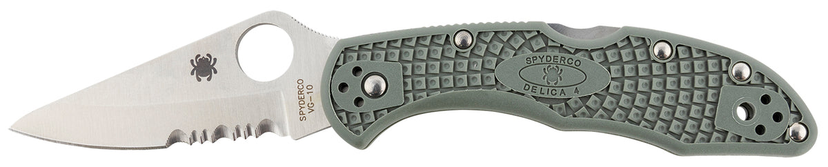 Spyderco Delica 4 LW Folder 2.88" VG-10 Stainless Part Serrated Drop Point Blade Foliage Green FRN Handle & Clip
