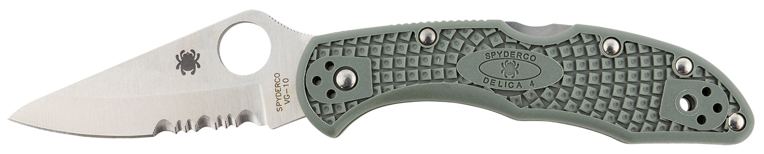 Spyderco Delica 4 LW Folder 2.88" VG-10 Stainless Part Serrated Drop Point Blade Foliage Green FRN Handle & Clip