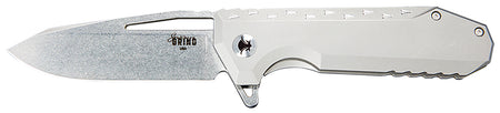 Southern Grind SG0903001101 Penguin Folding Knife 3.50" CPM S90V Drop Point Stonewashed Blade, Silver Titanium Handle