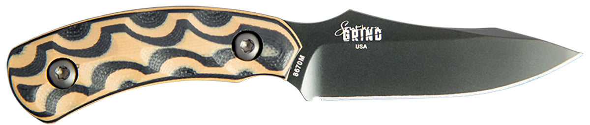 Southern Grind SG0508010601 Jackal Pup 2.80" Fixed Drop Point Knife, Black Coated 8670 Blade, Black/Tan G10 Handle