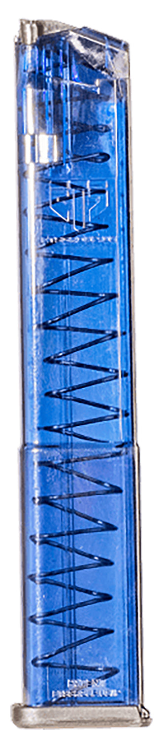 ETS 9mm 31-Round Extended Glock Compatible Magazine Gen2 Floor Plate Clear Blue Polymer GLK18G2BLU