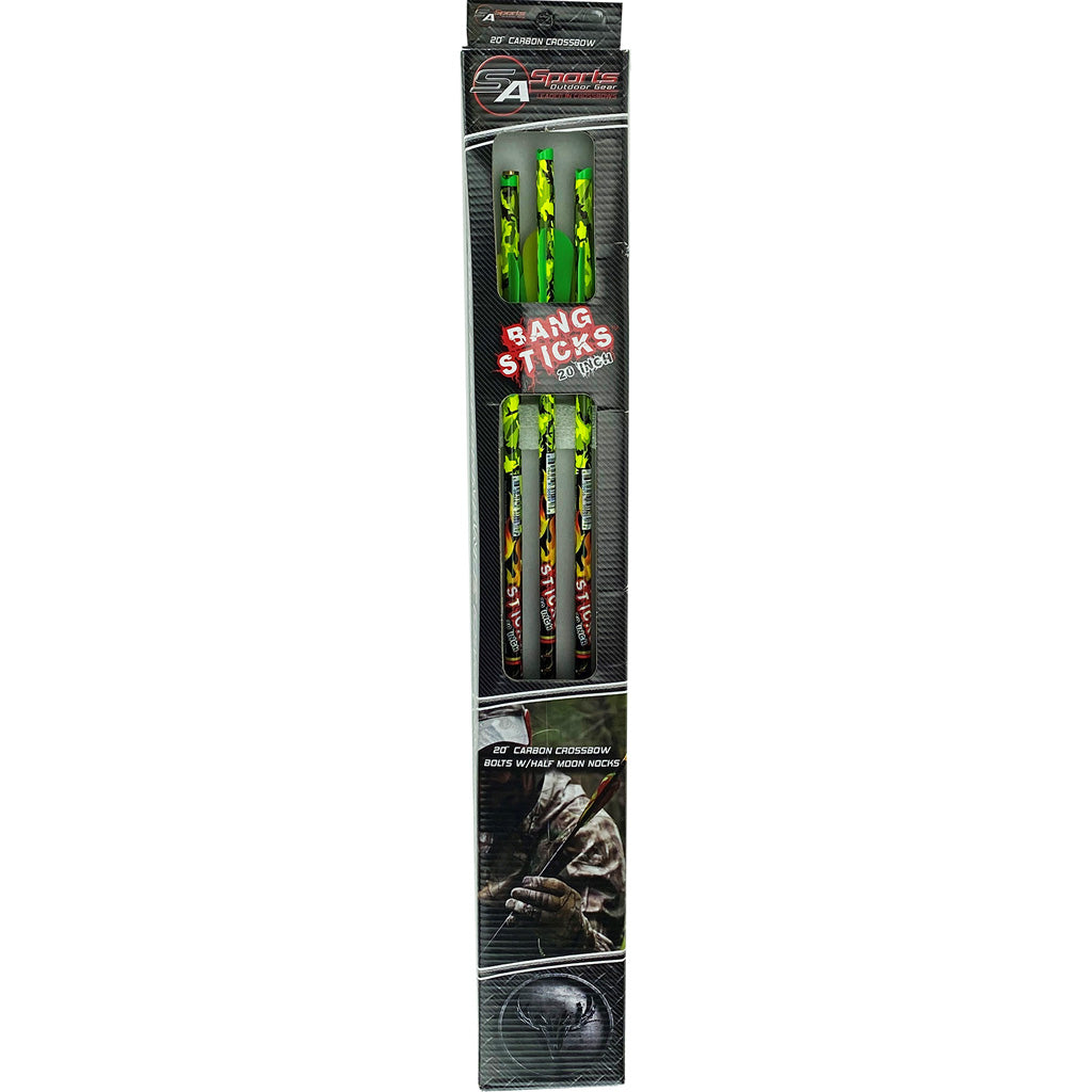 SA Sports Bang Sticks Hi-Vis Neon Camo 20in Crossbow Carbon Bolt 6 Pack