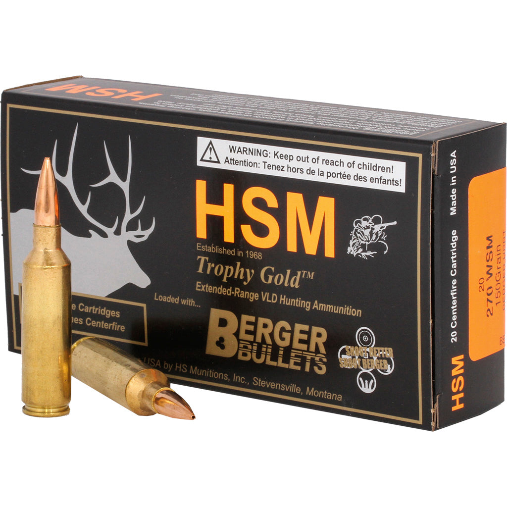 HSM Trophy Gold .270 WSM 150 grain Berger Hunting VLD Match ammunition