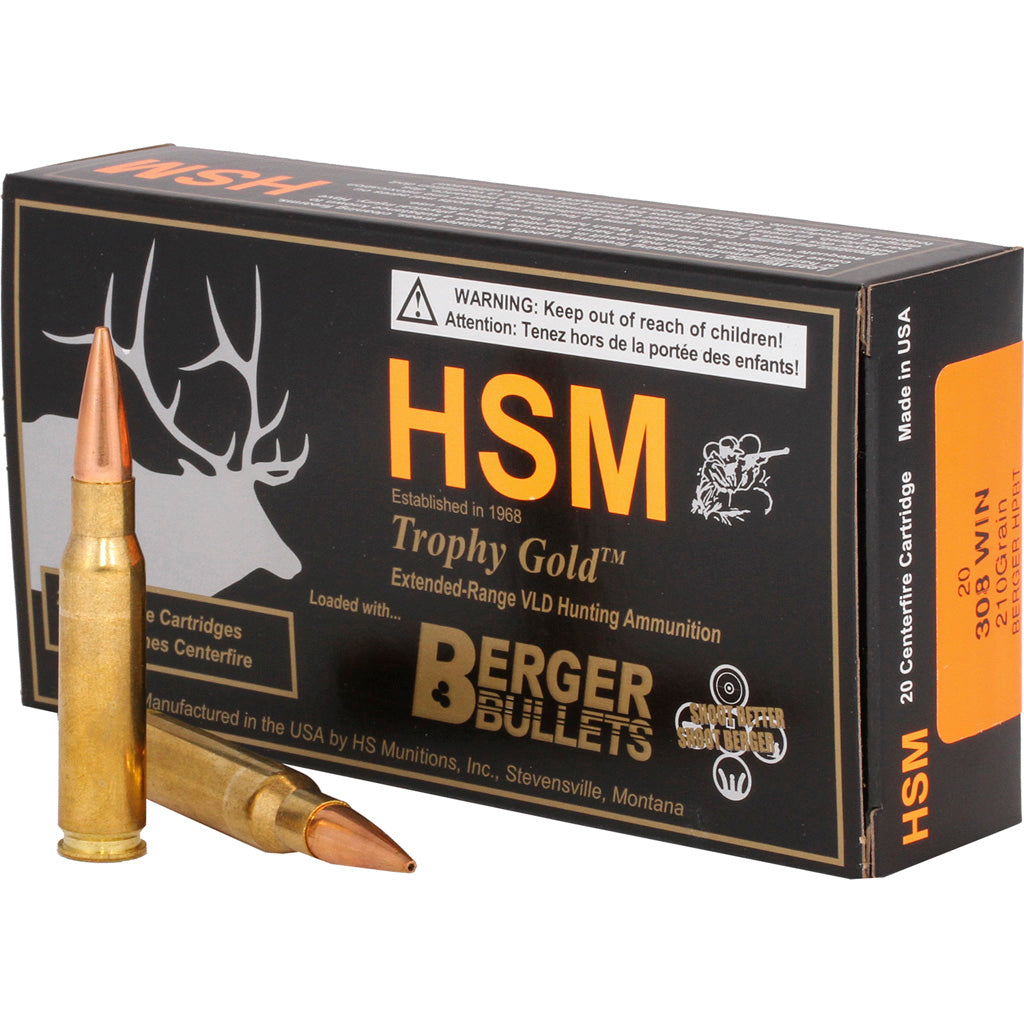 HSM Trophy Gold Berger Hunting VLD Match 210 Grain .308 Win / 7.62x51mm 2508 fps