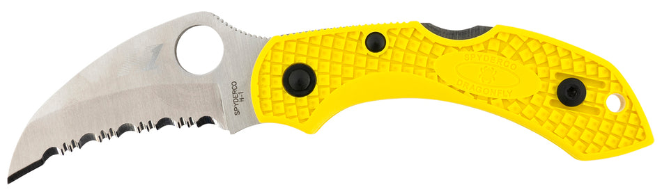 Spyderco Dragonfly 2 Salt Folder 2.30" H2 Stainless Serrated Hawkbill Blade Yellow FRN Handle & Wire Clip