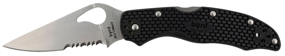 Spyderco Byrd Harrier 2 LW Folder 3.36" Stainless Part Serrated Blade Black FRN Handle & 4-Position Pocket Clip