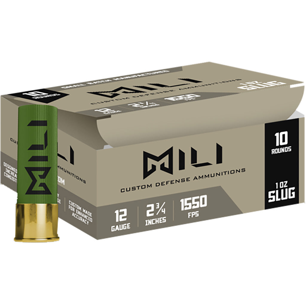 Mili Custom Defense Rifled Slug Shotgun Ammo 12 Gauge 2.75 in 1 oz Slug