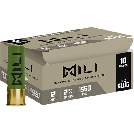 Mili Custom Defense Rifled Slug Shotgun Ammo 12 Gauge 2.75 in 1 oz Slug