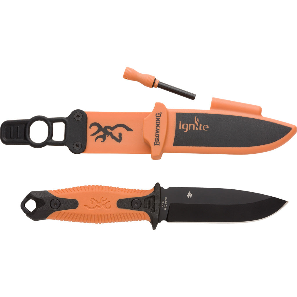 Browning Ignite Drop Point Fixed Blade Knife Orange Polymer Handle