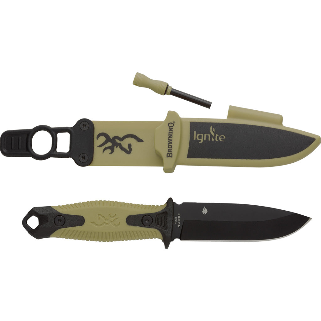 Browning Ignite Drop Point Fixed Blade Knife Olive Drab Polymer Handle