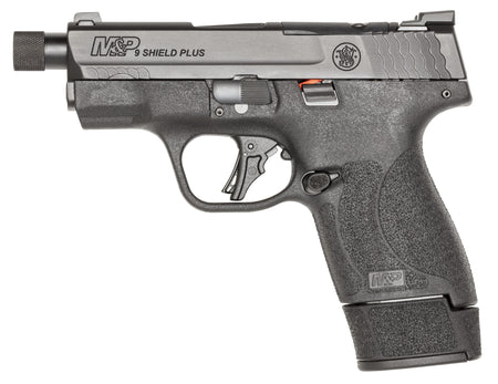 Smith & Wesson 14095 M&P9 Shield Plus Micro-Compact Frame 9mm 10+1 15+1 13+1 3.70" Black Armornite Stainless Steel Slide Black Polymer Frame Textured Grip