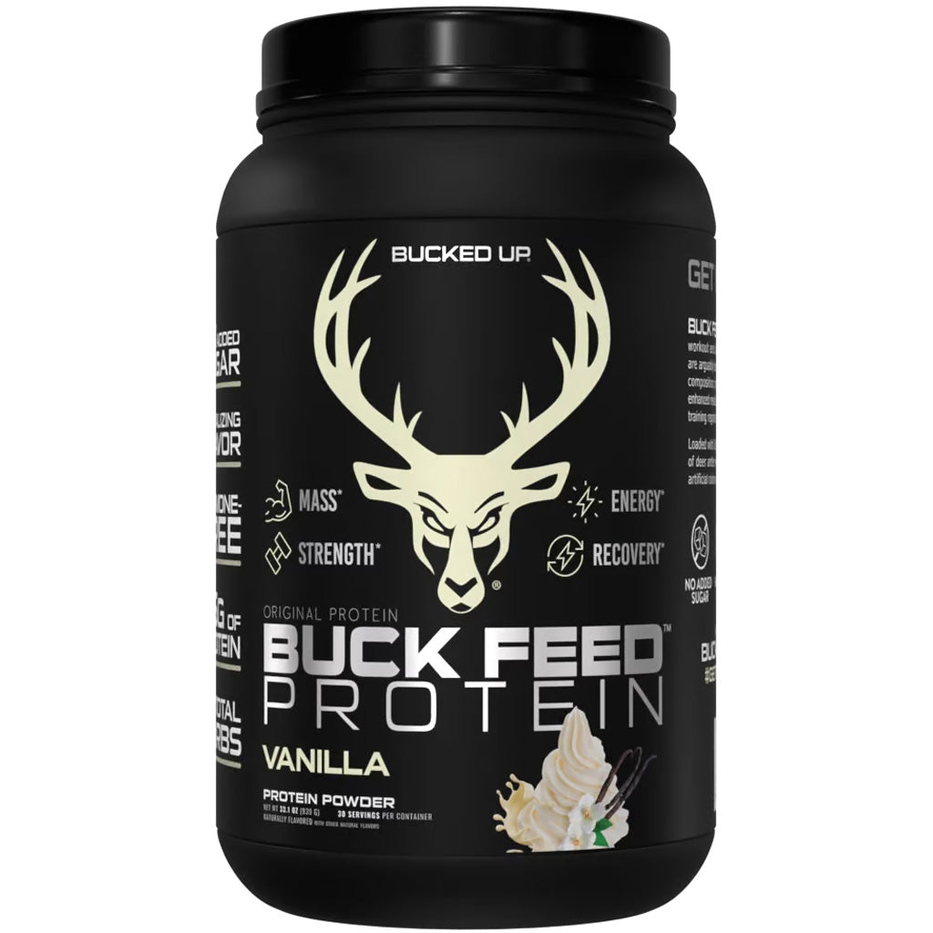 Bucked Up Buck Feed Protein Powder Vanilla 30 Servings Tub