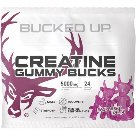 Bucked Up Creatine Gummy Supplement Raspberry Blitz Flavor 24 Pack