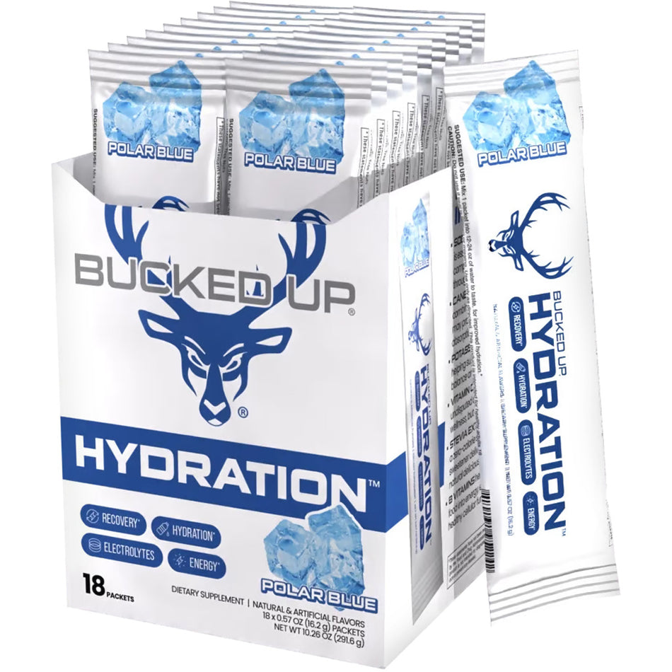 Bucked Up Ice Blue Hydration 2.0 Electrolyte Powder 18 Stick Box