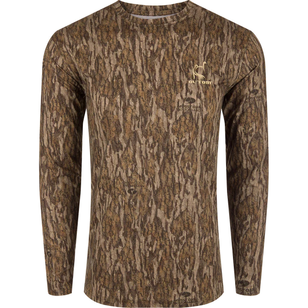 Drake Ol' Tom Performance LS Camo Crew Shirt MO Bottomland Medium