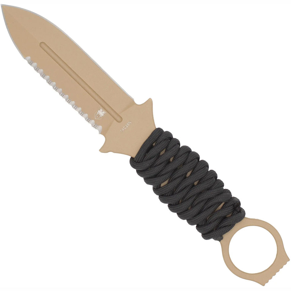 CobraTec Ringed Claymore Coyote Fixed Blade Dagger with Single-Side Serration