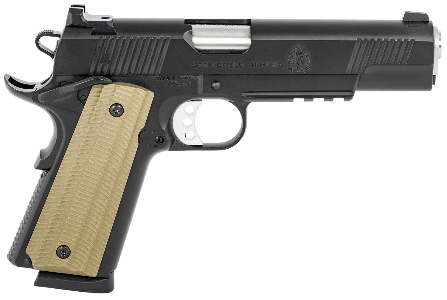 Springfield Armory PO9230 1911 Operator 45 ACP 8+1 5" Barrel, Black Cerakote Carbon Steel Frame w/Beavertail, Integral Picatinny Acc. Rail, Serrated Slide, VZ G10 Grip