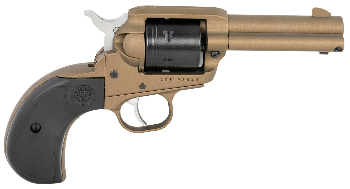 Ruger 2017 Wrangler 22 LR 6 Shot 3.75" Burnt Bronze Cerakote Steel Barrel, Burnt Bronze Cerakote Aluminum Frame, Black Cerakote Cylinder, Black Birdshead Grip, Exposed Hammer