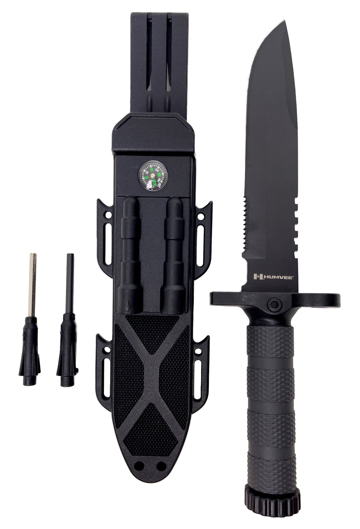 Humvee HMVKFXB01 Next-Gen 7.5" Fixed Sawback Survival Knife Black Stainless Blade OD Green Rubber Grip with Sheath