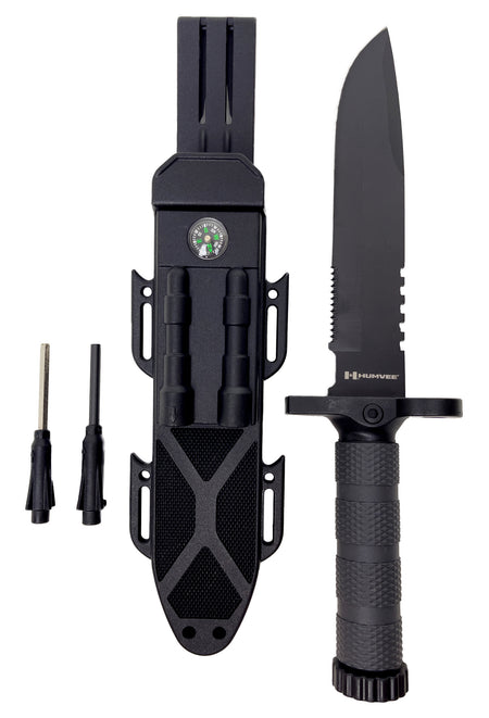 Humvee HMVKFXB01 Next-Gen 7.5" Fixed Sawback Survival Knife Black Stainless Blade OD Green Rubber Grip with Sheath