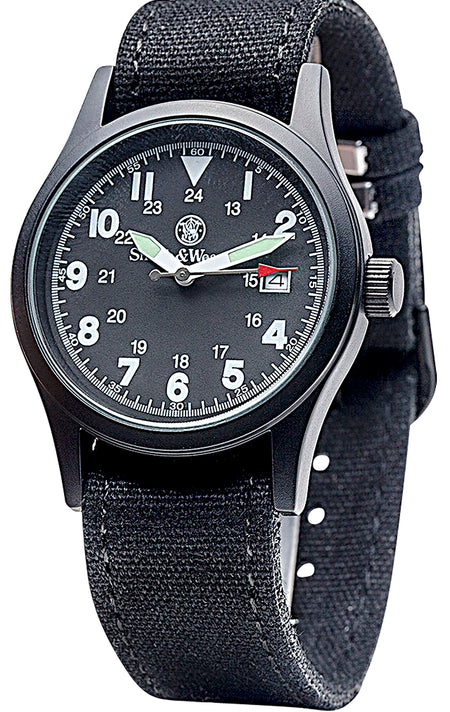 S&W Military Style Black Watch with Date Display and Mineral Glass Crystal