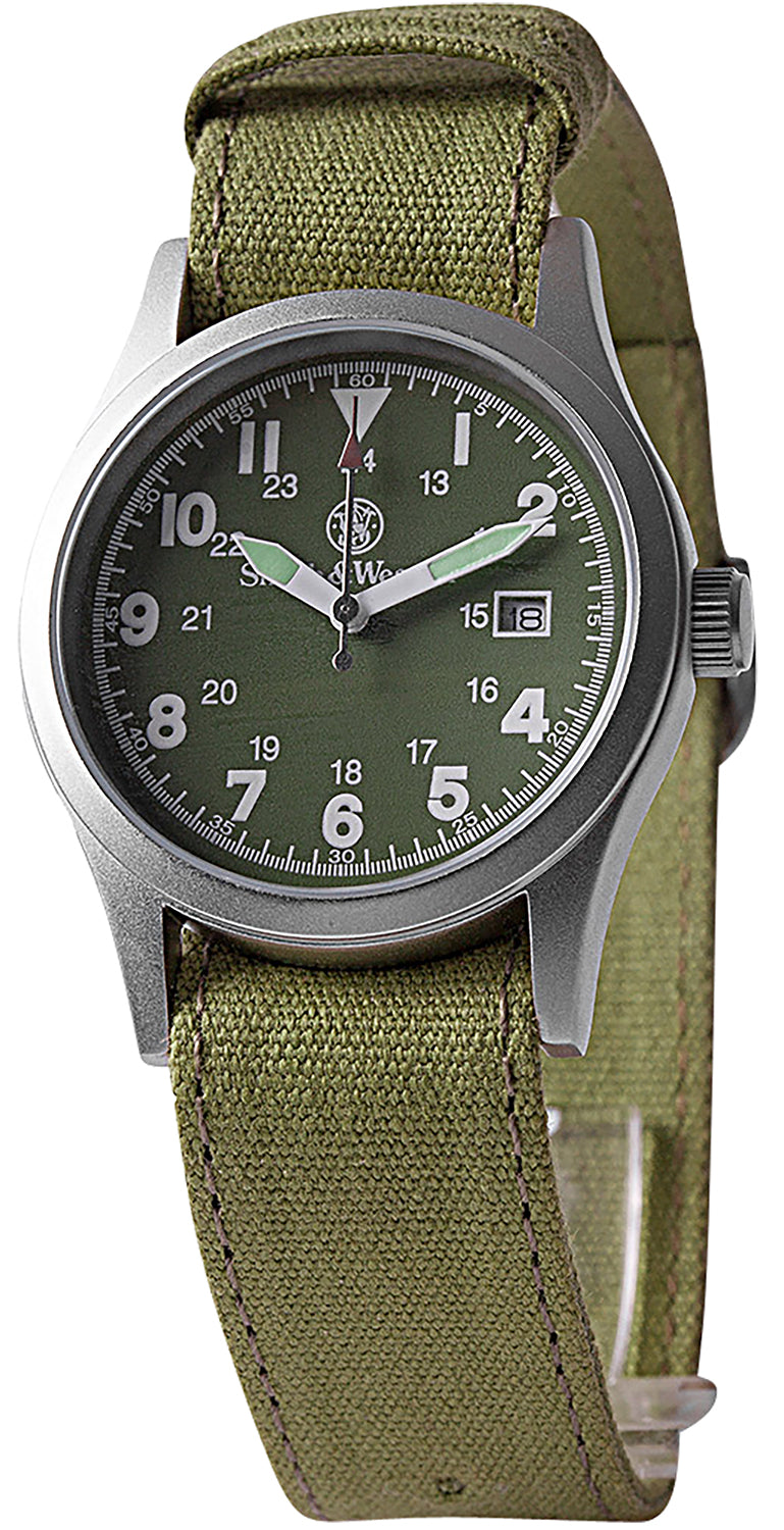 S&W Olive Drab Military Round Face Watch with Interchangeable Canvas Straps