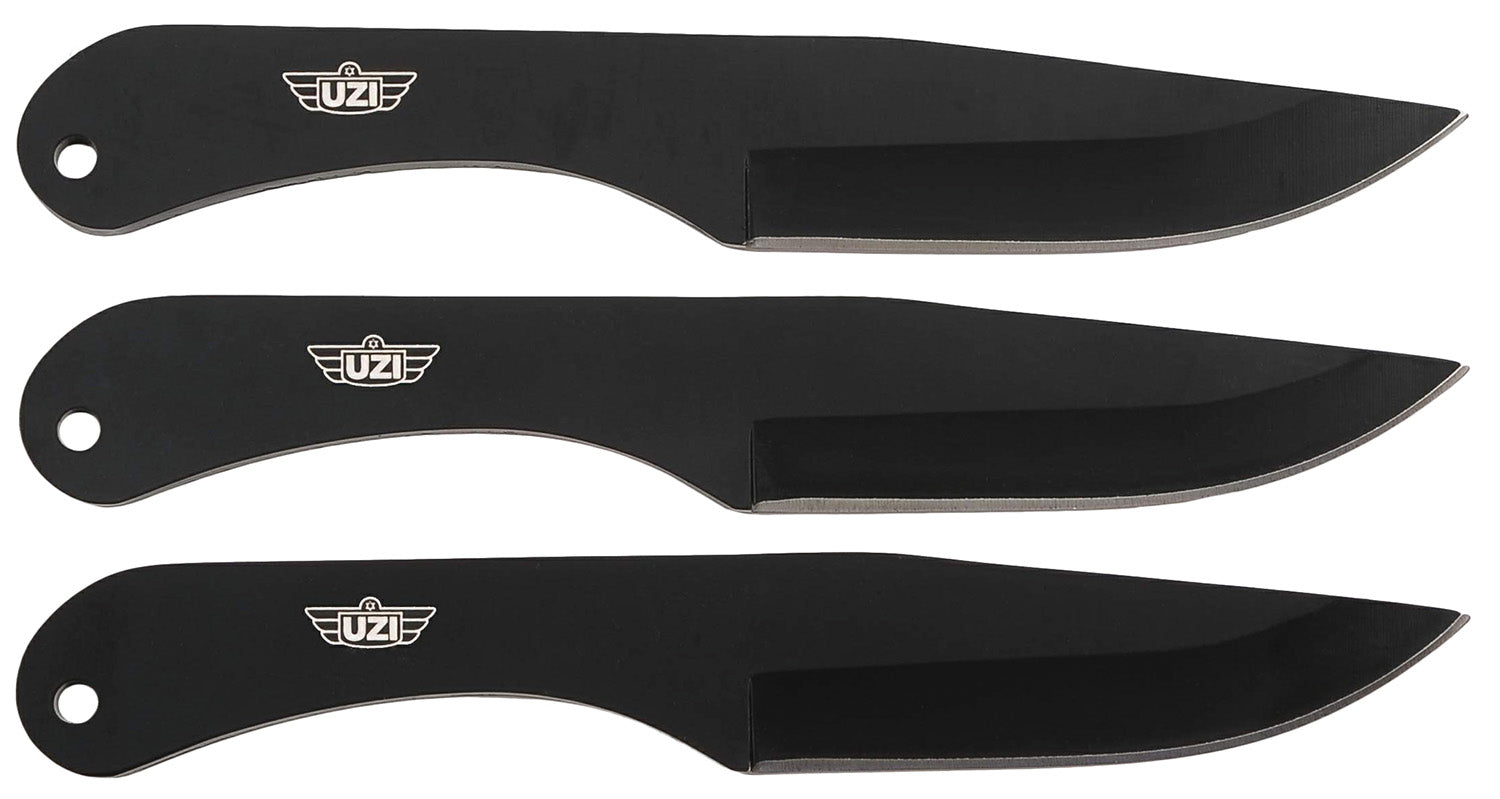 Uzi Accessories UZKTRW004 IV 8.25" Black Stainless Steel Throwing Knives, Set of Three with Leather Belt Pouch