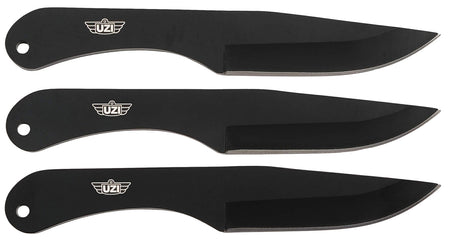 Uzi Accessories UZKTRW004 IV 8.25" Black Stainless Steel Throwing Knives, Set of Three with Leather Belt Pouch