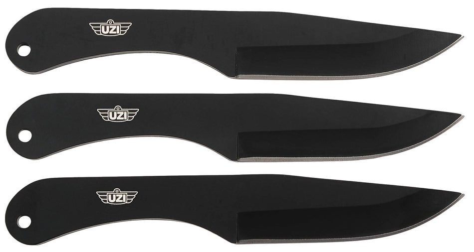 Uzi Accessories UZKTRW004 IV 8.25" Black Stainless Steel Throwing Knives, Set of Three with Leather Belt Pouch