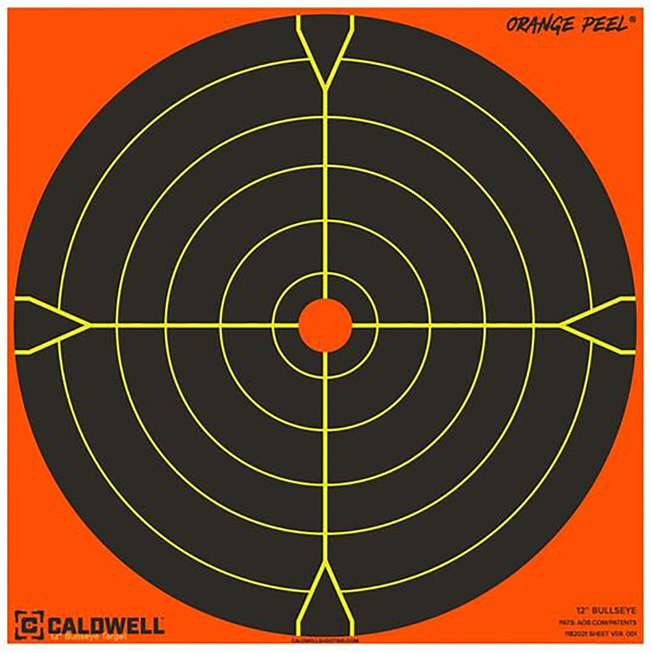 Caldwell Orange Peel 5.5" Bullseye Self-Adhesive Reactive Paper Shooting Target Black/Orange 10 Per Pack