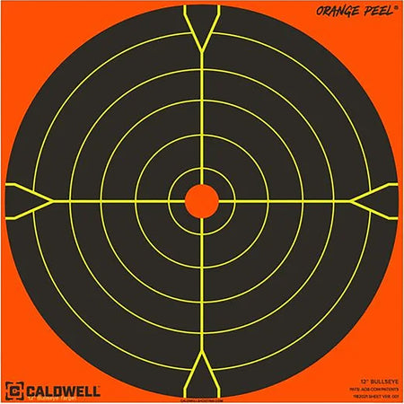 Caldwell Orange Peel 5.5" Bullseye Self-Adhesive Reactive Paper Shooting Target Black/Orange 25 Per Pack