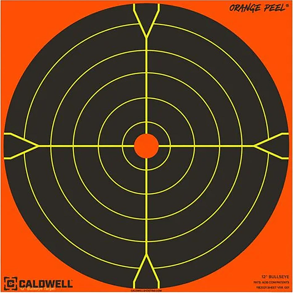 Caldwell Orange Peel 5.5" Bullseye Self-Adhesive Reactive Paper Shooting Target Black/Orange 25 Per Pack