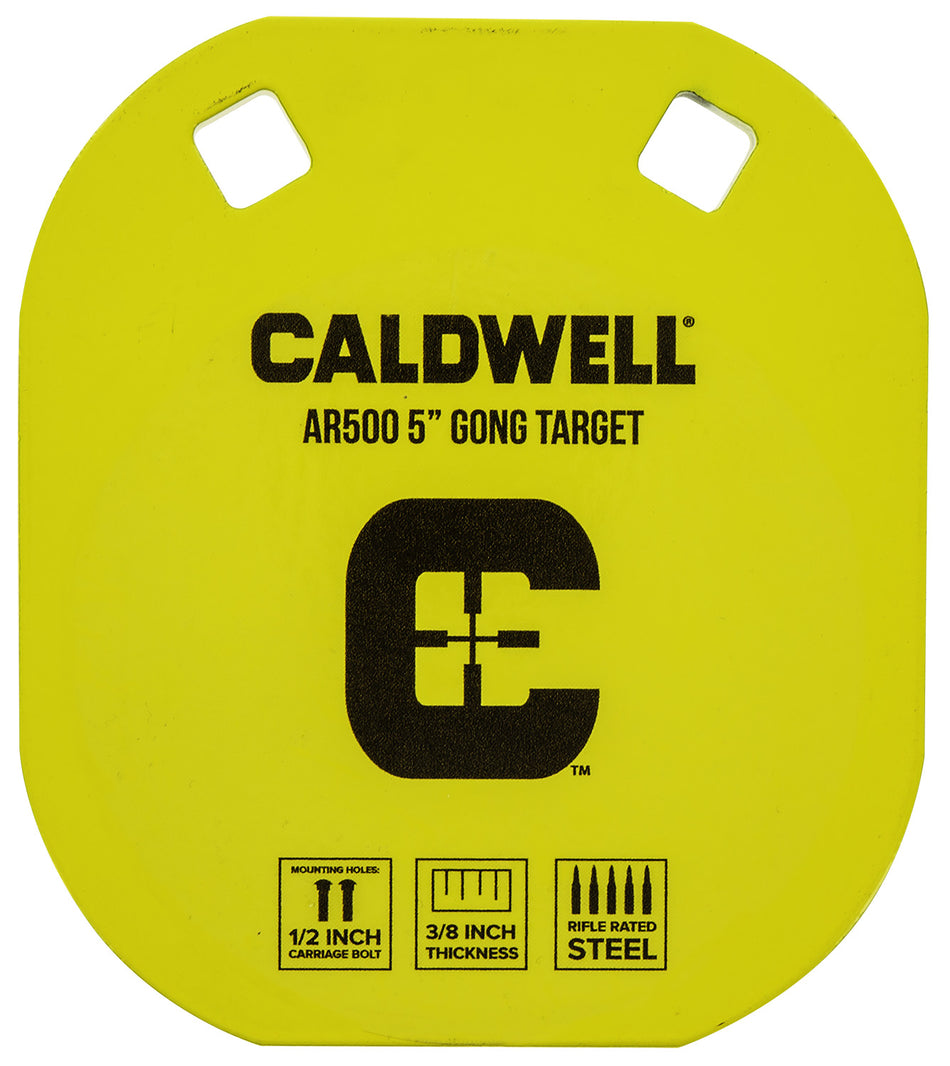 Caldwell 5-Inch Yellow AR500 Steel Hanging Gong Range Target 0.38 Inch Thick