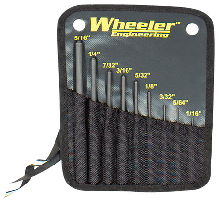 Wheeler 9-Piece Hemispherical Tip Roll Pin Punch Set, Black Steel with Nylon Sheath