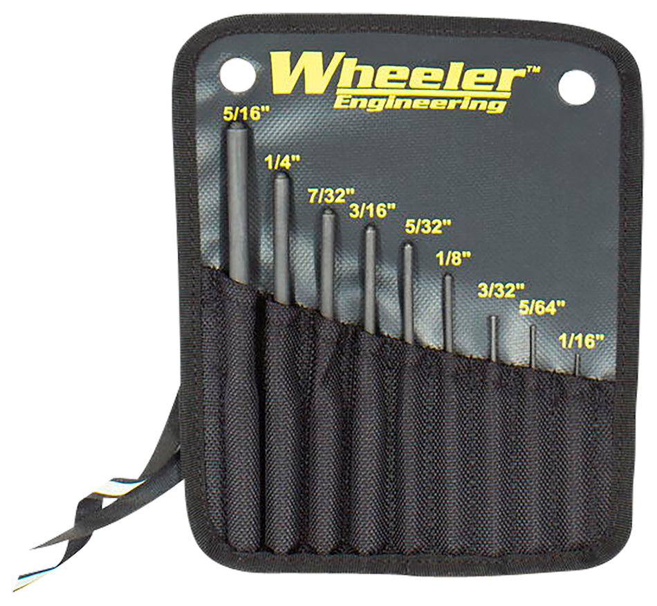 Wheeler 9-Piece Hemispherical Tip Roll Pin Punch Set, Black Steel with Nylon Sheath