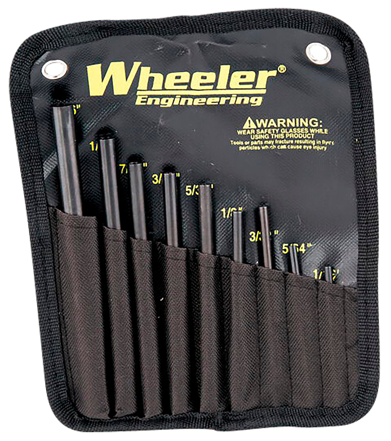 Wheeler Roll Pin Punch Kit, Starter Set, 9 Pieces Black/Yellow Steel with Nylon Sheath