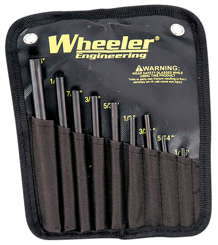 Wheeler Roll Pin Punch Kit, Starter Set, 9 Pieces Black/Yellow Steel with Nylon Sheath