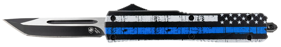 Templar Knife MBTB231 Gen II Back The Blue Slim 3.43" OTF Tanto 440C SS Blade, 5.05" Black White w/ Blue Line Aluminum Handle Glass Breaker