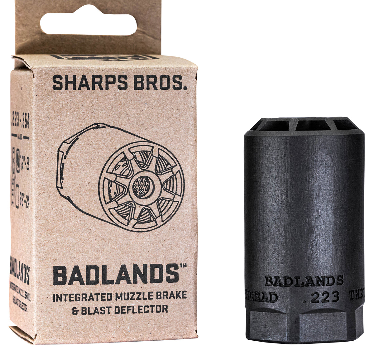 Sharps Bros BAD02 Multi-Cal Muzzle Brake/Blast Deflector 5/8"-24 Nitride Stainless Full-Auto Rated