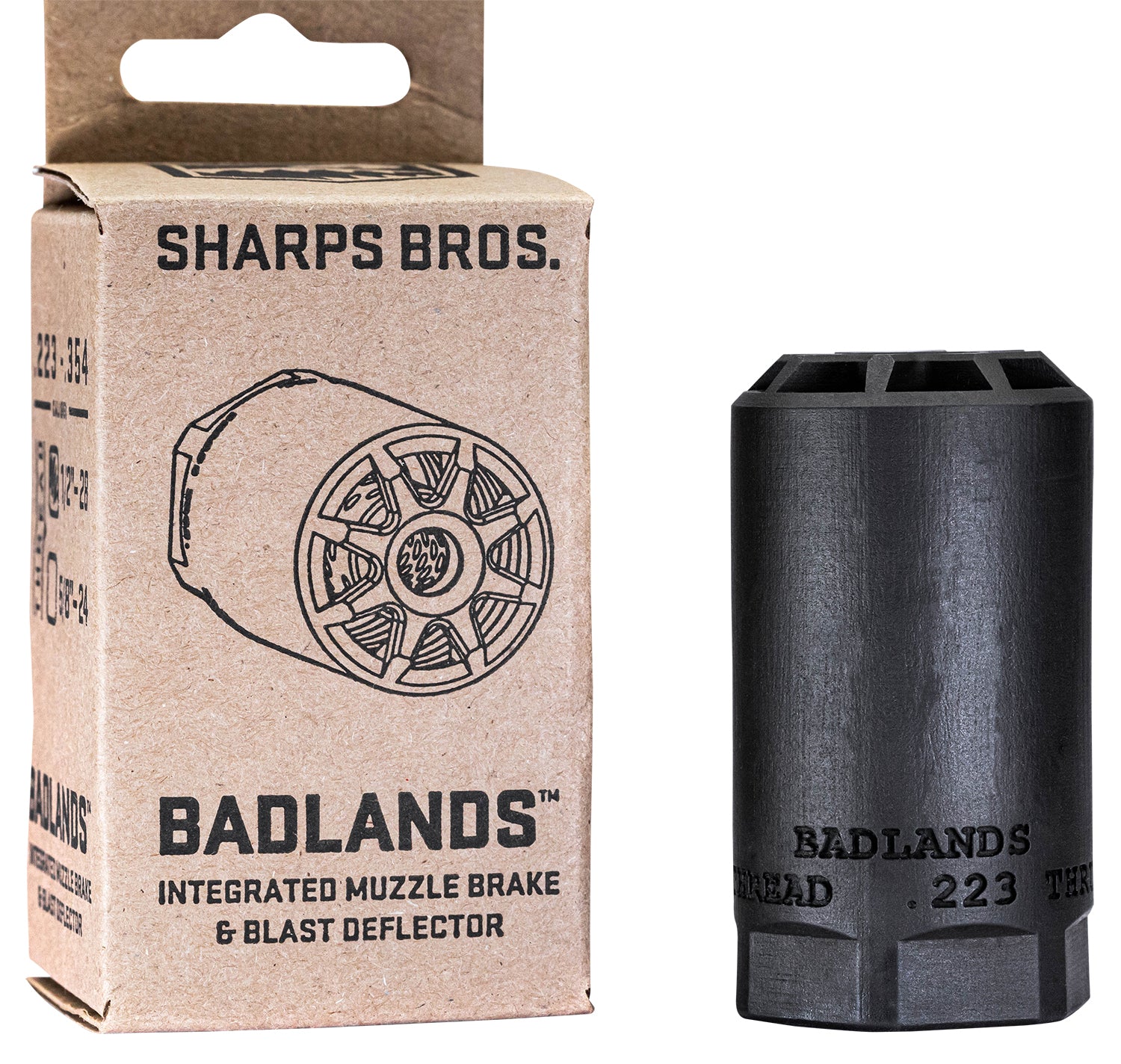 Sharps Bros BAD02 Multi-Cal Muzzle Brake/Blast Deflector 5/8"-24 Nitride Stainless Full-Auto Rated