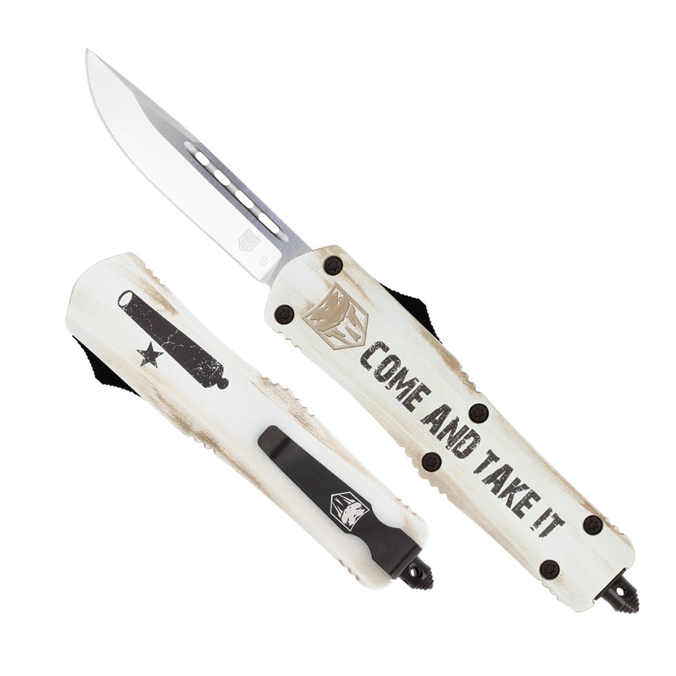 CobraTec FS-3 Medium Come And Take It OTF Drop Point 3" 154CM Blade White Cerakote Handle Includes Pocket Clip