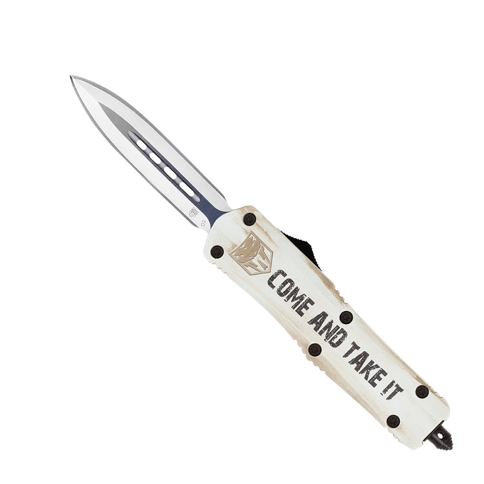 CobraTec FS-3 Medium Come And Take It OTF Dagger 3" D2 Blade White Cerakote Handle Includes Pocket Clip